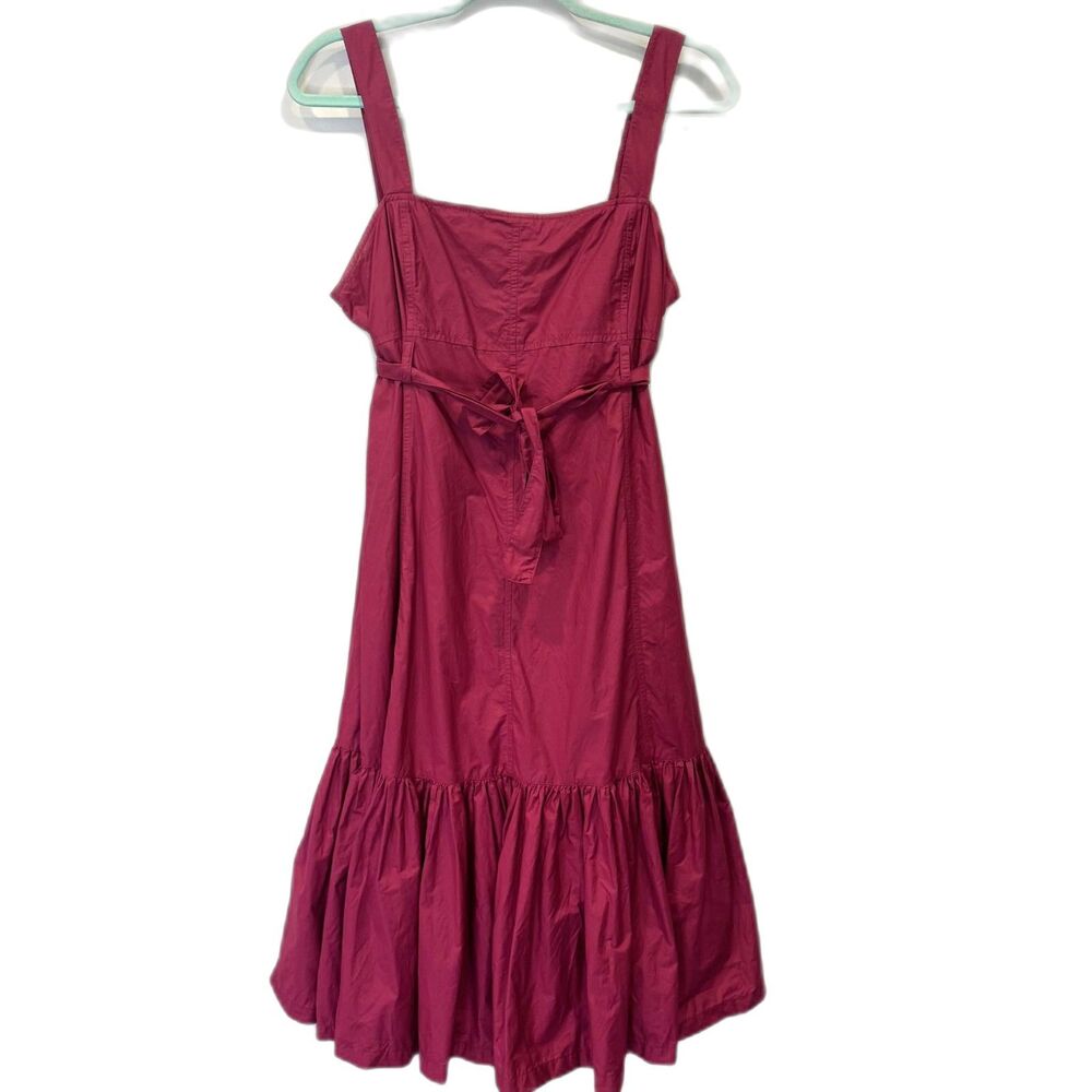 Weekend Max Mara Midi Dress Cotton Burgundy Tie Waist Tiered Ruffle Women US 12